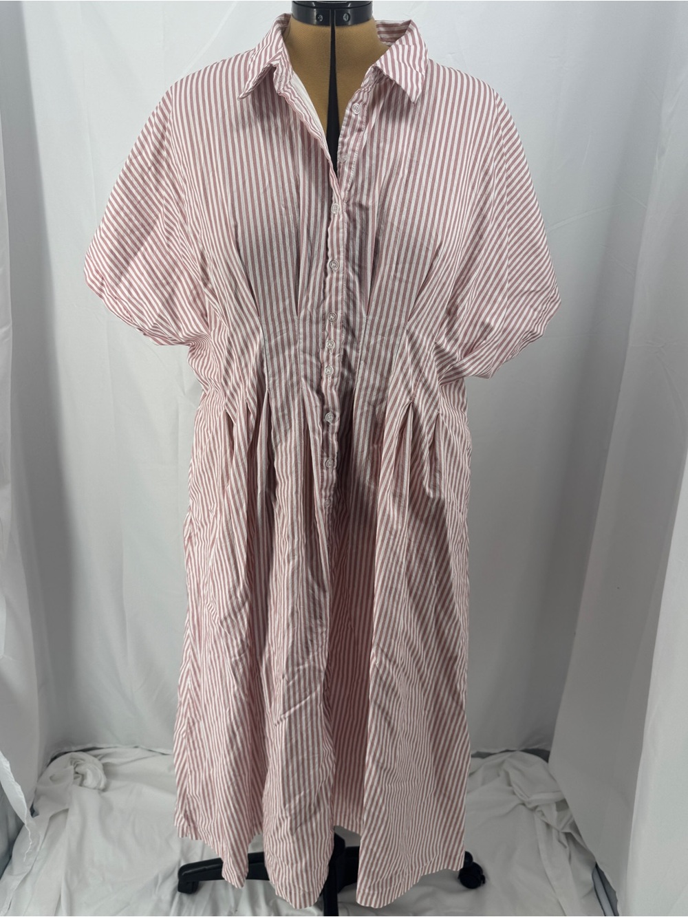 Striped Pink Button-Front Women’s Dress 0178